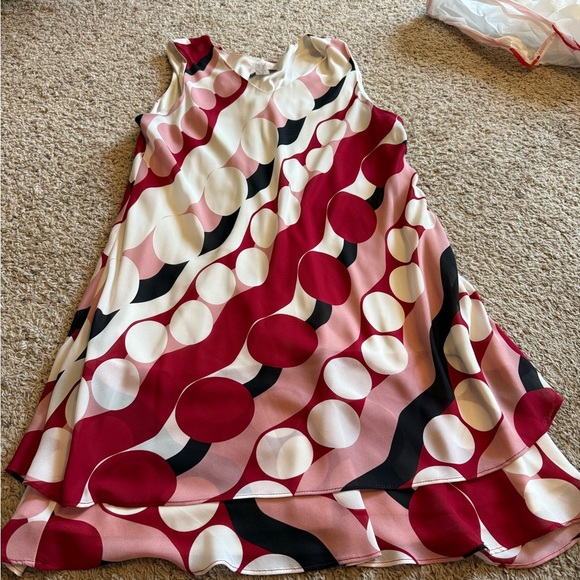 Rodan Midi Dress with Bold Red, Pink, and Black Pattern - Picture 1 of 3